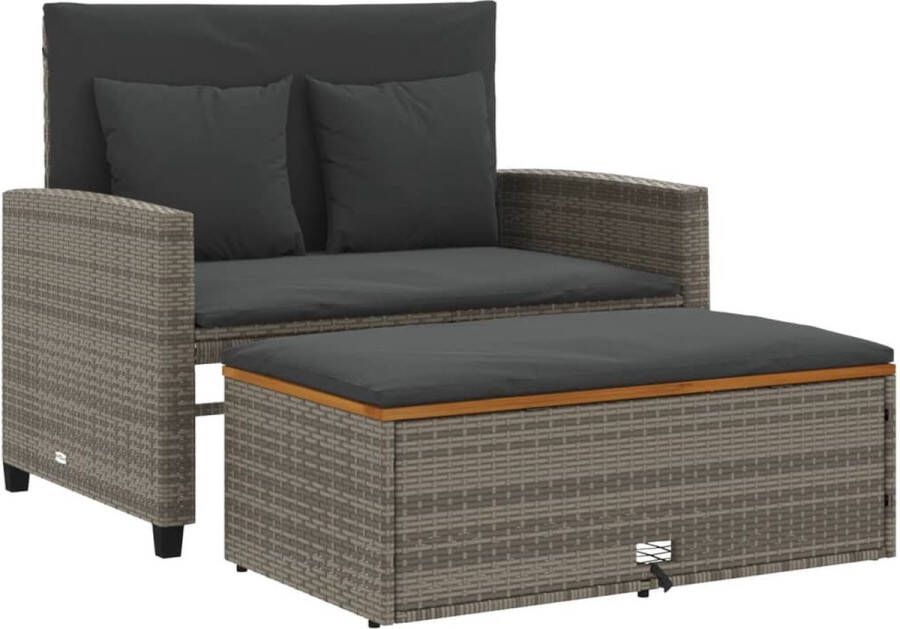 VidaXL Tuinbank 2-zits met kussens poly rattan en acaciahout grijs