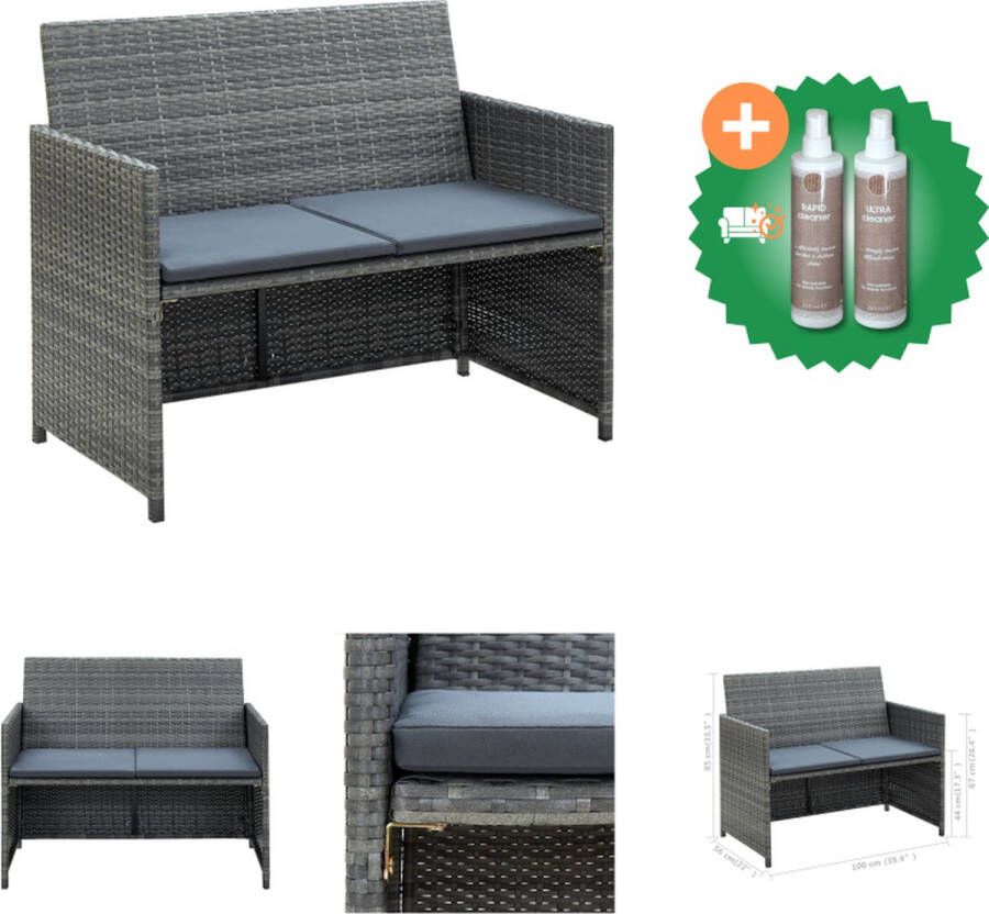 VidaXL Tuinbank 2 zits met kussens poly rattan grijs Loungebank Inclusief Onderhoudsset