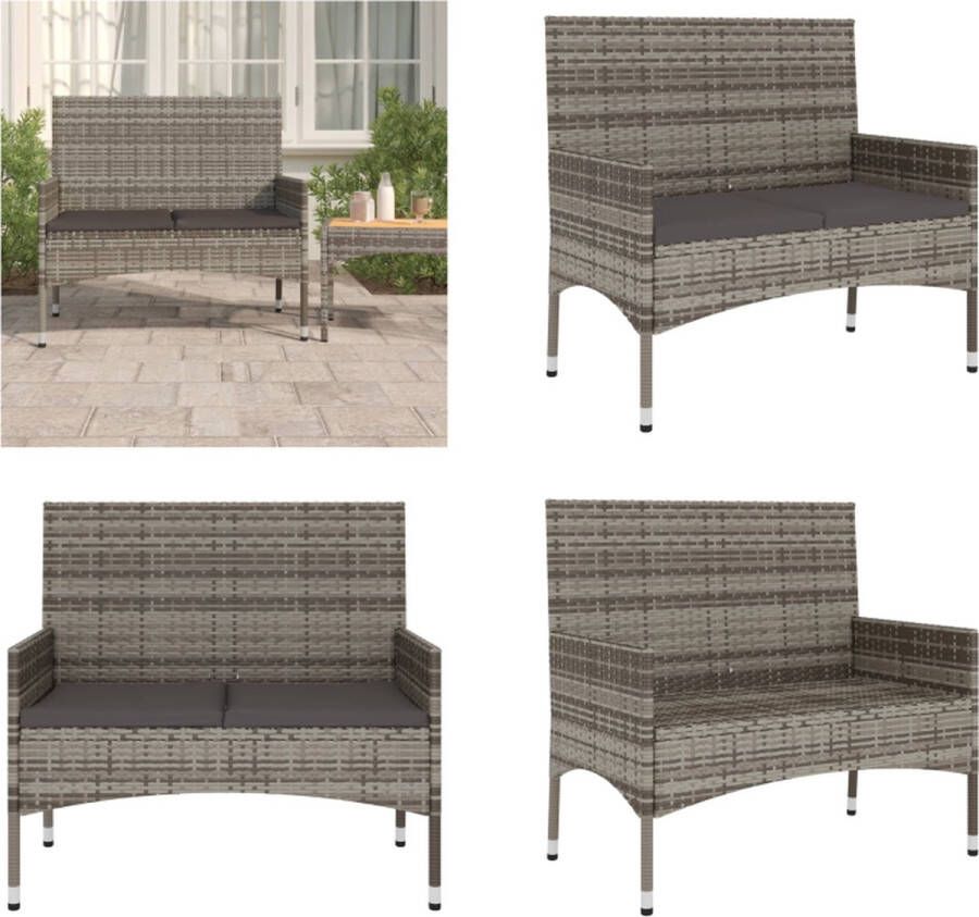 VidaXL Tuinbank 2-zits met kussens poly rattan grijs Tuinbank Tuinbanken Tuinbankje Bank