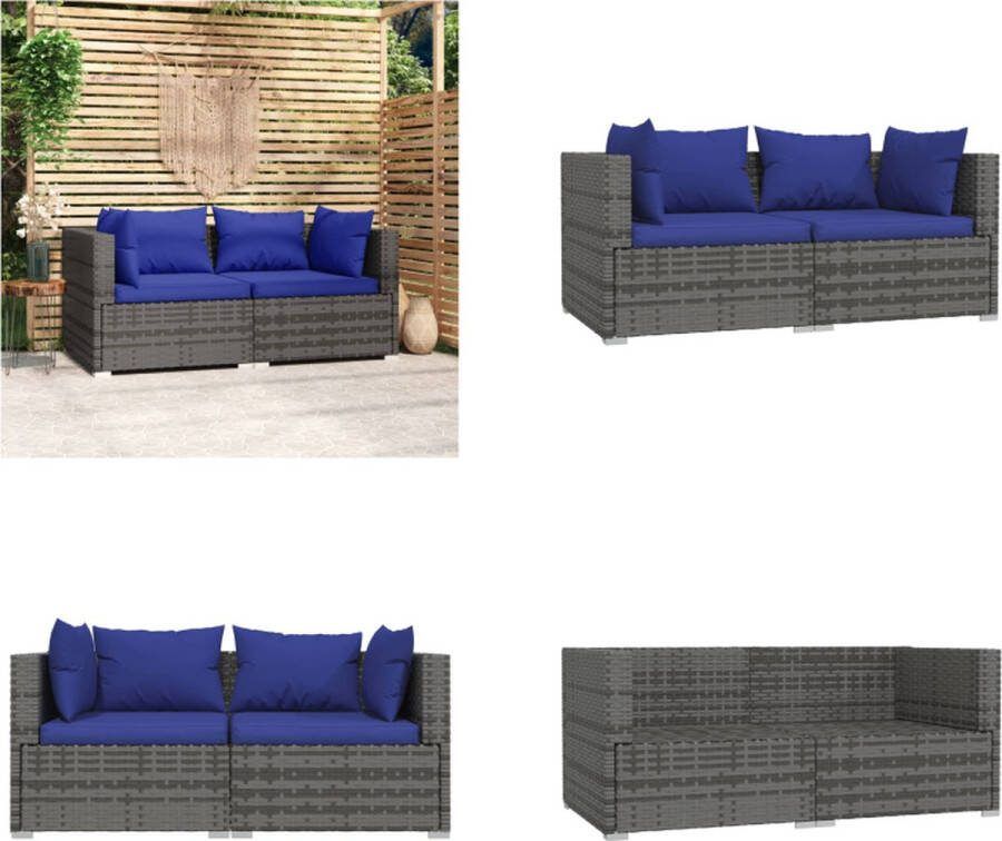 VidaXL Tuinbank 2-zits met kussens poly rattan grijs Tweezitsbank Tweezitsbanken Hoekbank Tuinbank