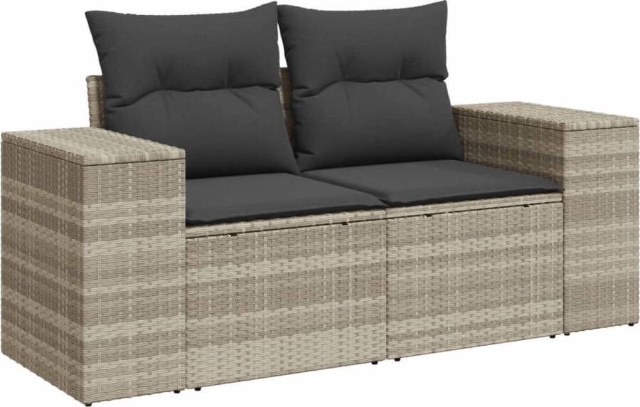 VidaXL Tuinbank 2-zits met kussens poly rattan lichtgrijs