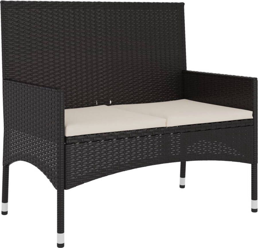 VidaXL -Tuinbank-2-zits-met-kussens-poly-rattan-zwart