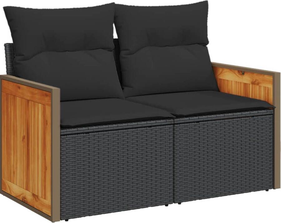 VidaXL Tuinbank 2-zits met kussens poly rattan zwart