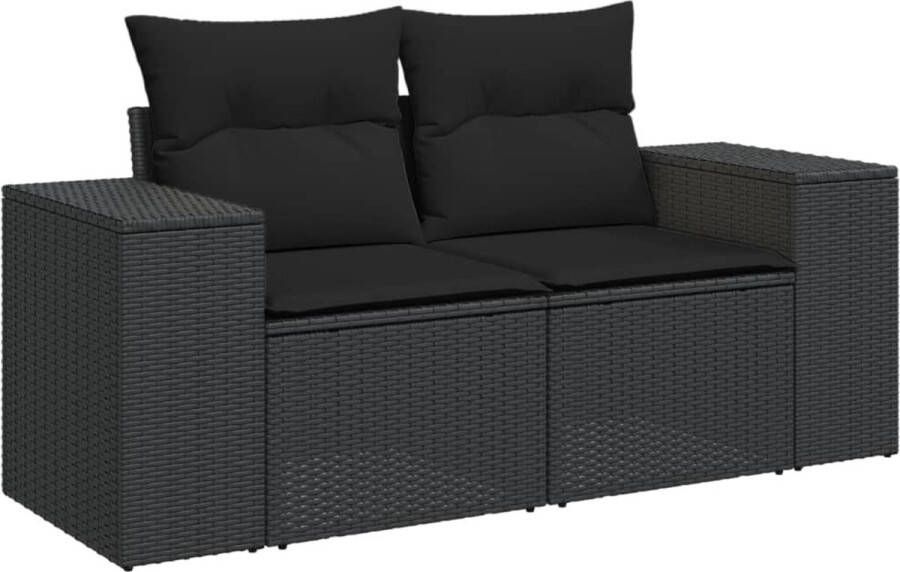 VidaXL Tuinbank 2-zits met kussens poly rattan zwart