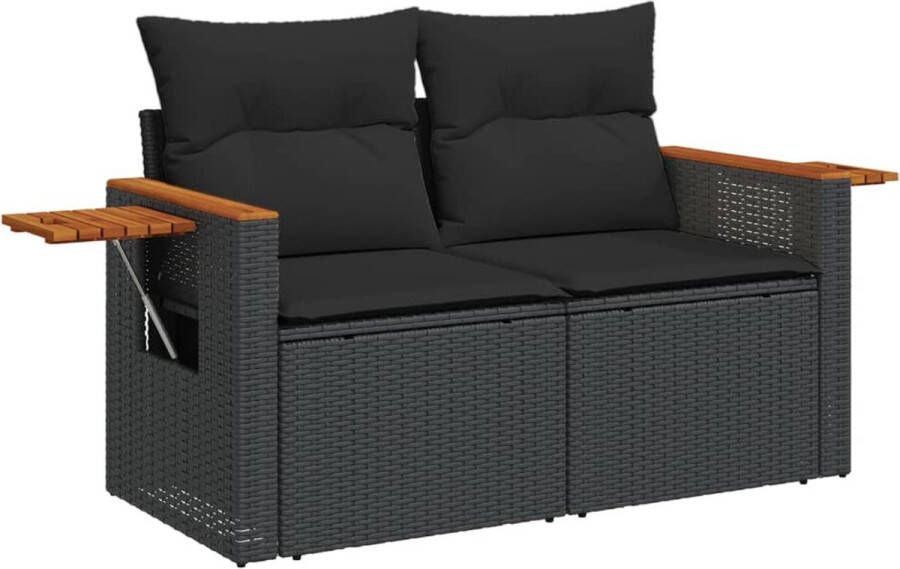 VidaXL Tuinbank 2-zits met kussens poly rattan zwart