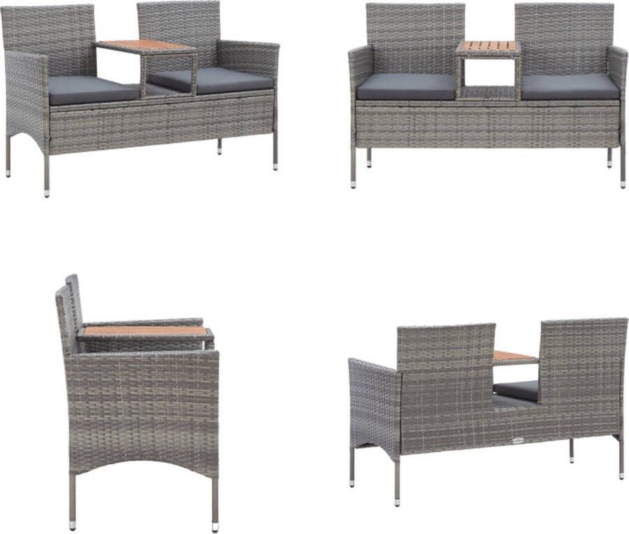 VidaXL Tuinbank 2-zits met tafeltje 143 cm poly rattan grijs Tuinbankje Tuinbank Tuinbanken