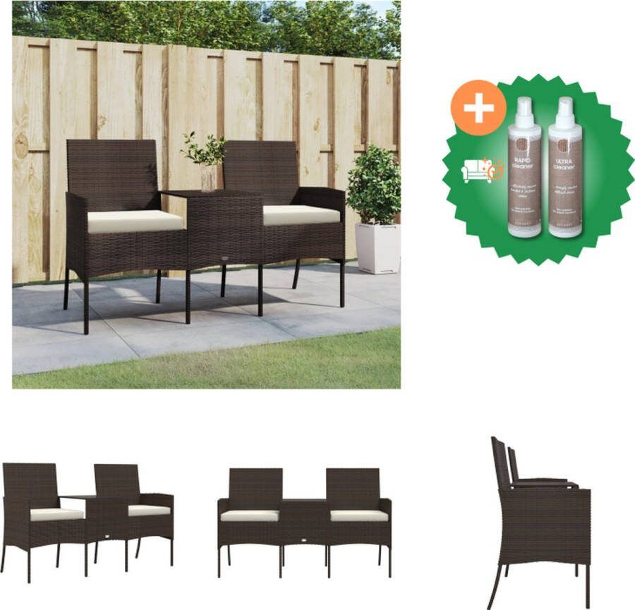 VidaXL Tuinbank met tafeltje Bruin 151x61x85 cm Waterbestendige PE rattan Gepoedercoat staal Comfortabele kussens Montage vereist Loungebank Inclusief Onderhoudsset