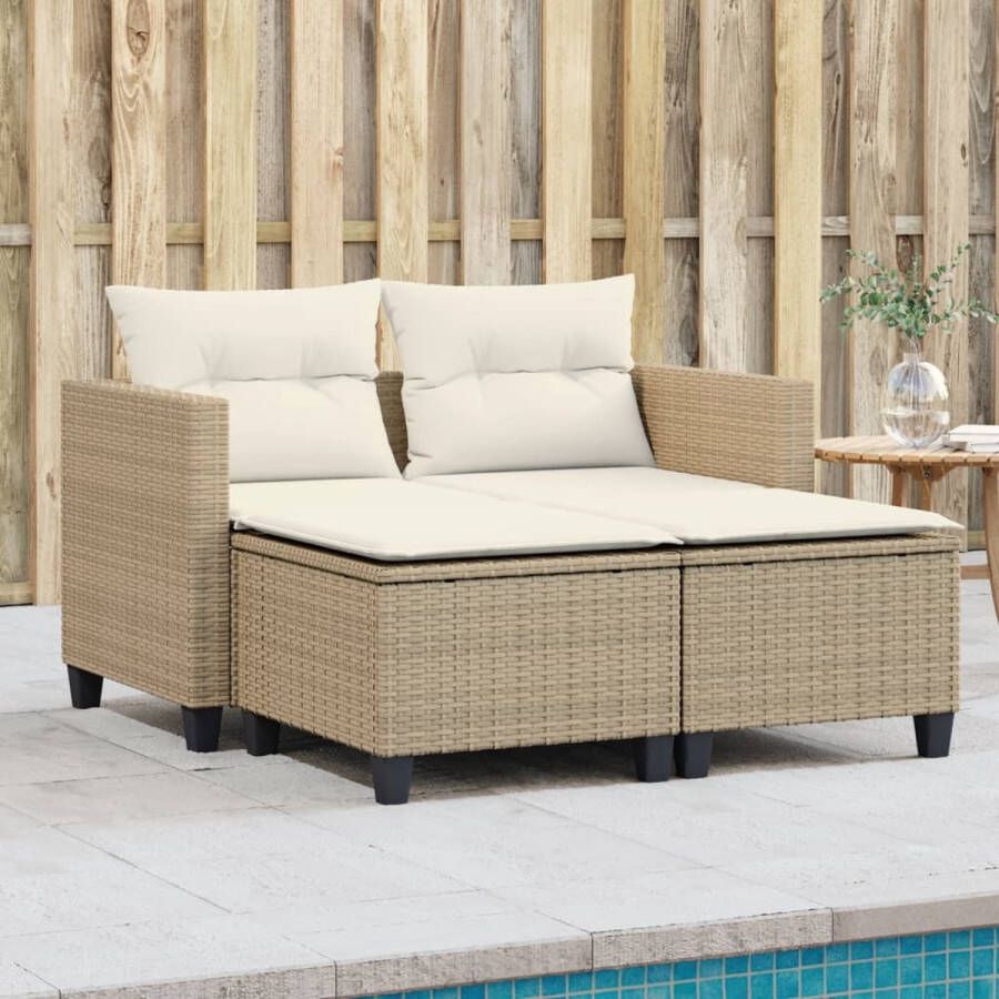 VidaXL Tuinbank 2-zits met voetenbanken poly rattan beige