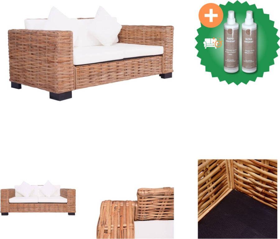 VidaXL Rattanbank tweezitsbank natuurlijk rattan 157x80x67 cm inclusief kussens Loungebank Inclusief Onderhoudsset