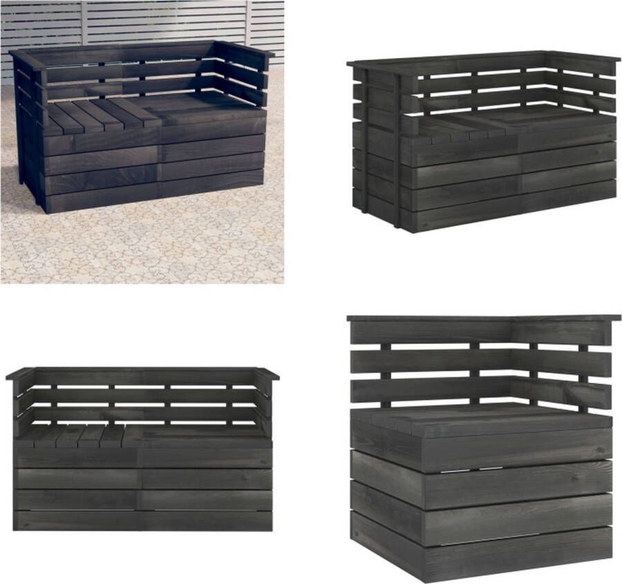 VidaXL Tuinbank 2-zits pallet massief grenenhout donkergrijs Pallet Bank Pallet Banken Houten Palletbank Houten Palletbanken