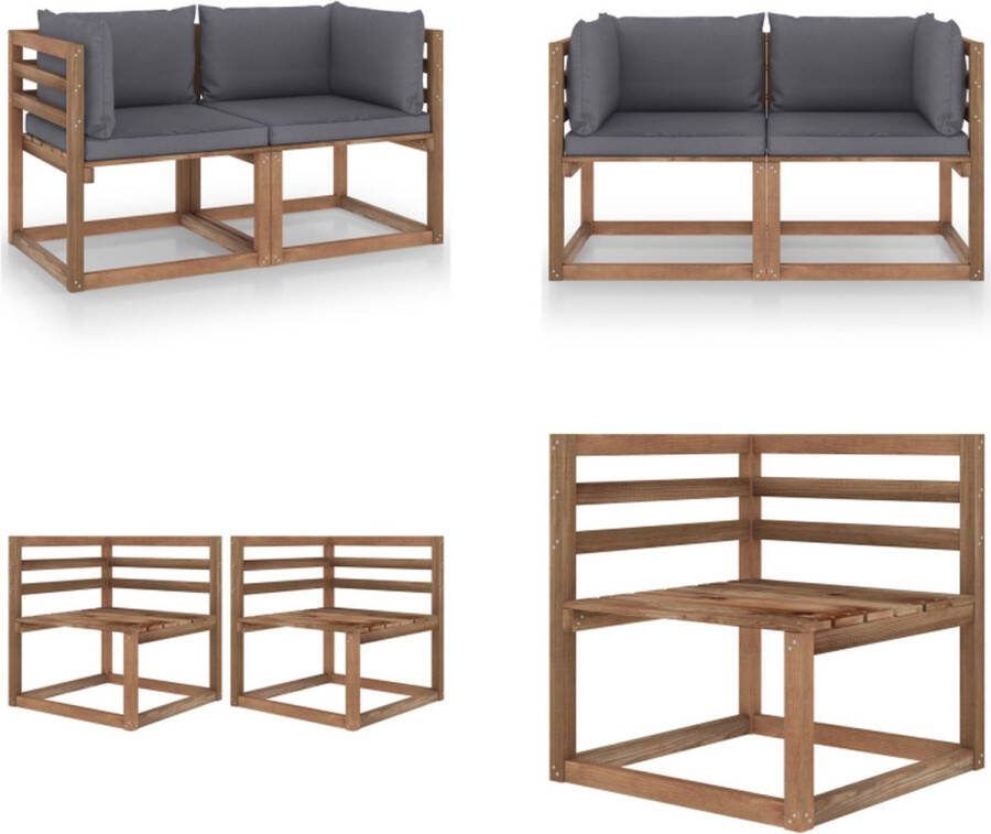 VidaXL Tuinbank 2-zits pallet met antracietkleurige kussens grenenhout Pallet Bank Pallet Banken Palletbank Palletbanken