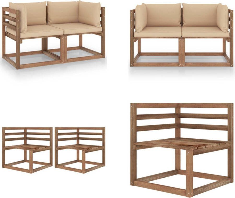 VidaXL Tuinbank 2-zits pallet met beige kussens grenenhout Pallet Bank Pallet Banken Palletbank Palletbanken