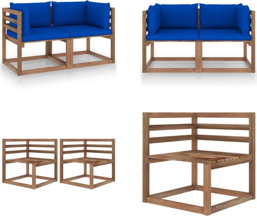 VidaXL Tuinbank 2-zits pallet met blauwe kussens grenenhout Pallet Bank Pallet Banken Palletbank Palletbanken