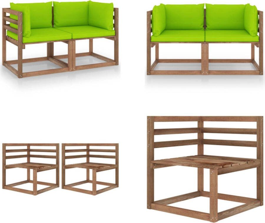 VidaXL Tuinbank 2-zits pallet met felgroene kussens grenenhout Pallet Bank Pallet Banken Palletbank Palletbanken