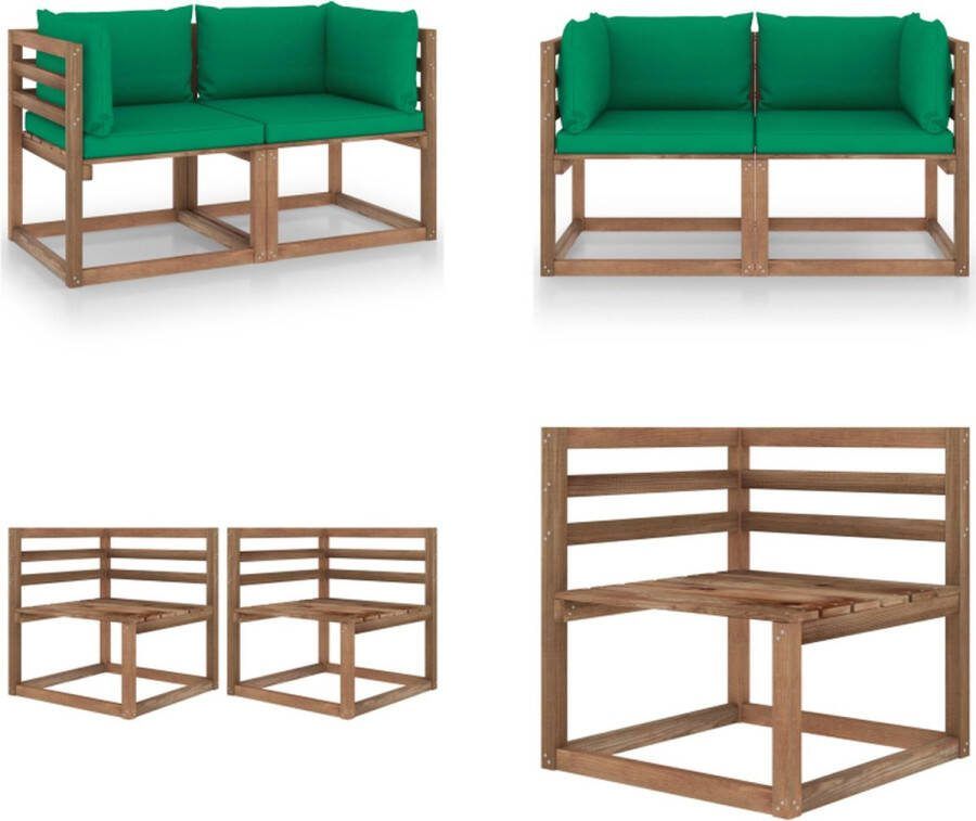 VidaXL Tuinbank 2-zits pallet met groene kussens grenenhout Pallet Bank Pallet Banken Palletbank Palletbanken