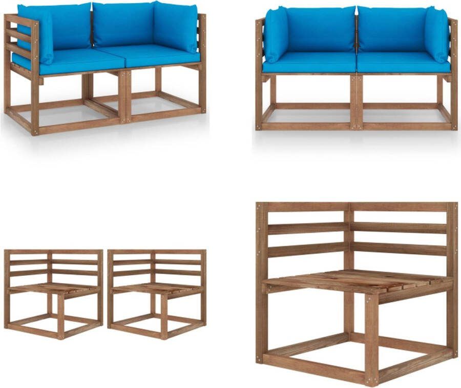 VidaXL Tuinbank 2-zits pallet met lichtblauwe kussens grenenhout Pallet Bank Pallet Banken Palletbank Palletbanken