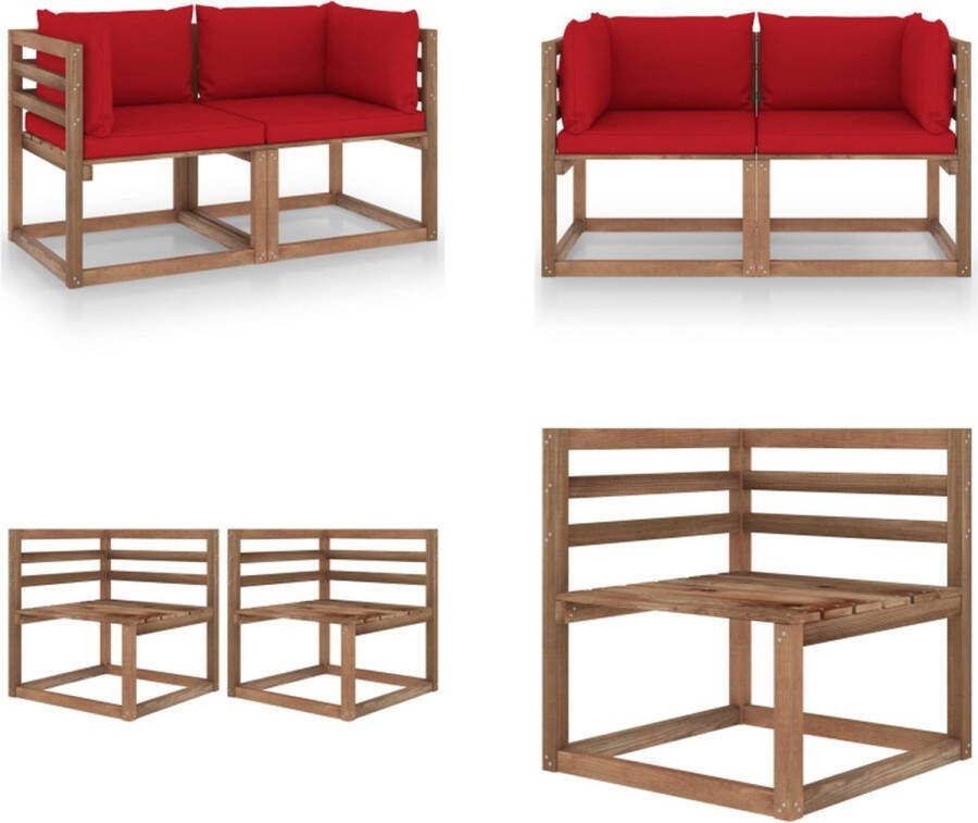 VidaXL Tuinbank 2-zits pallet met rode kussens grenenhout Pallet Bank Pallet Banken Palletbank Palletbanken