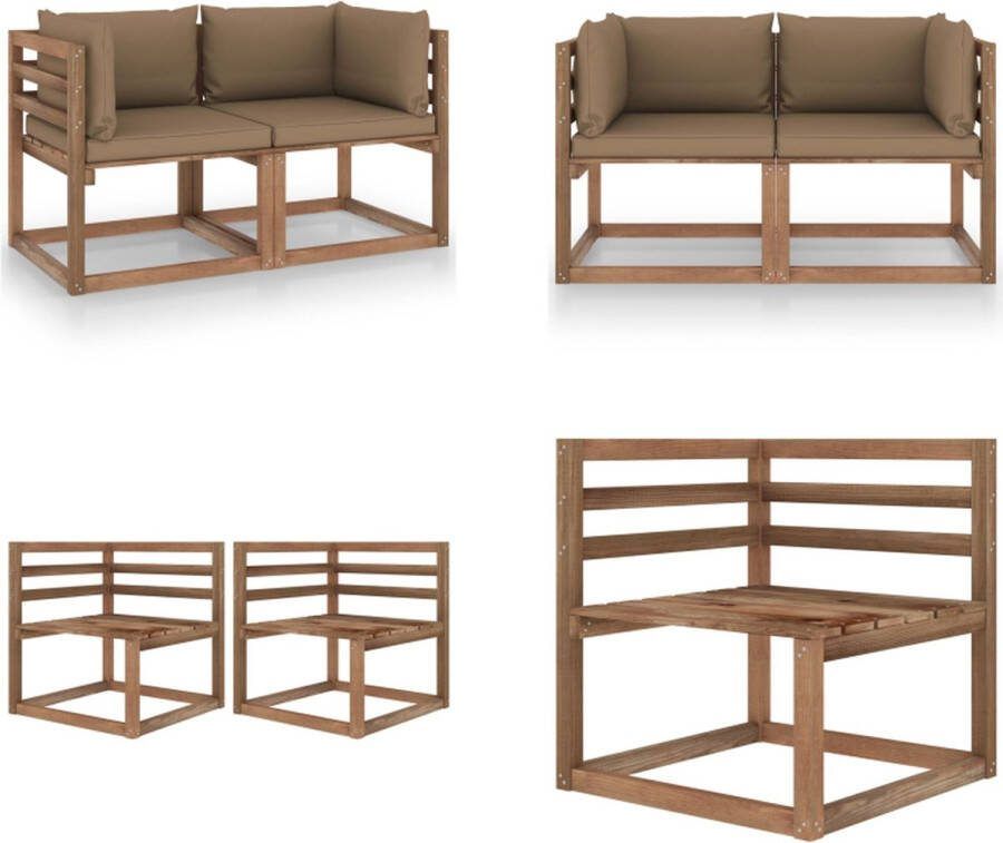 VidaXL Tuinbank 2-zits pallet met taupe kussens grenenhout Pallet Bank Pallet Banken Palletbank Palletbanken