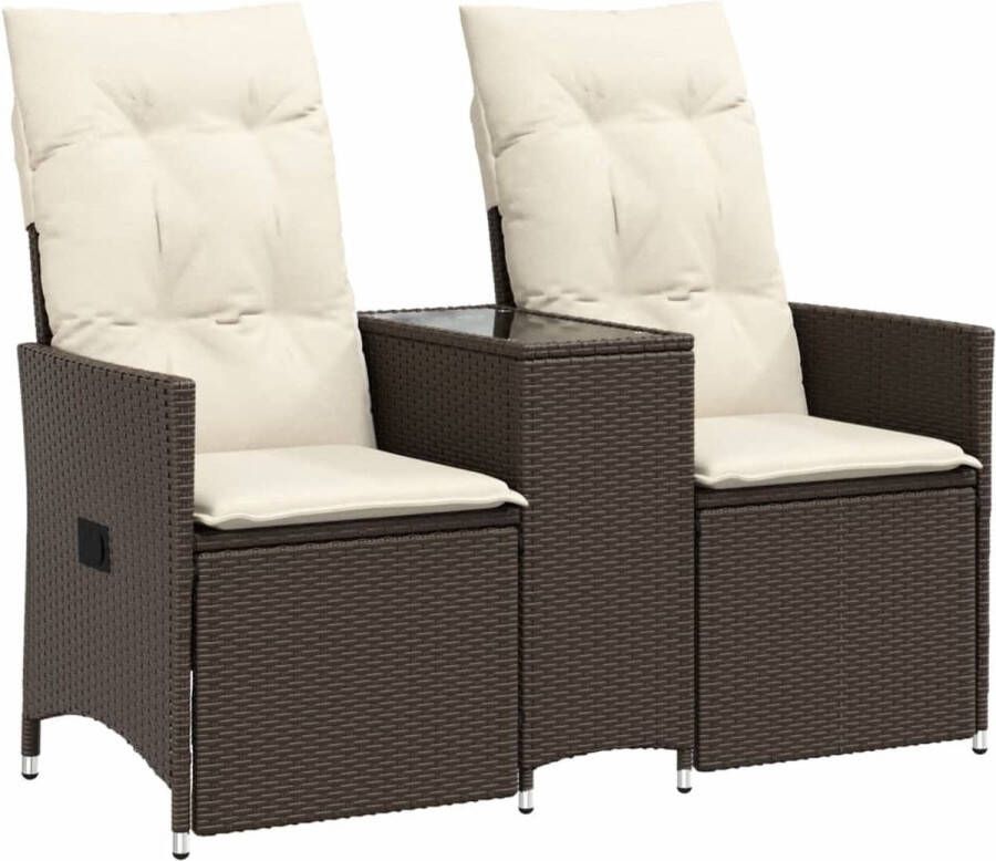 VidaXL Tuinbank 2-zits verstelbaar met tafel poly rattan bruin