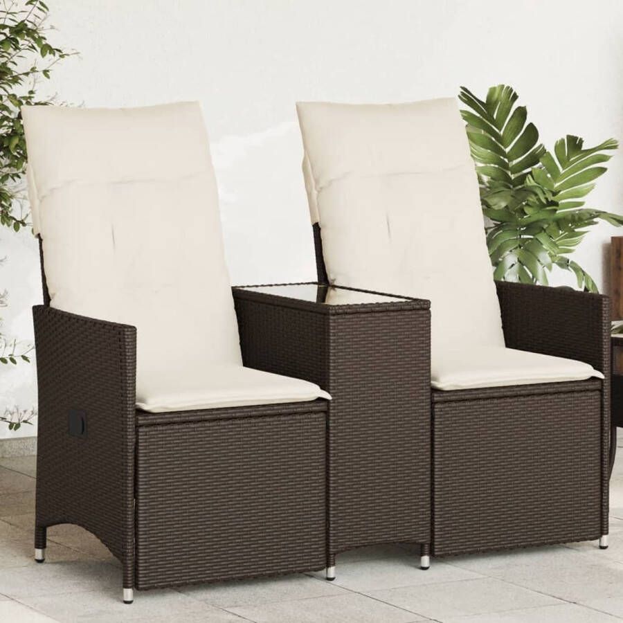VidaXL Tuinbank 2-zits verstelbaar met tafel poly rattan bruin