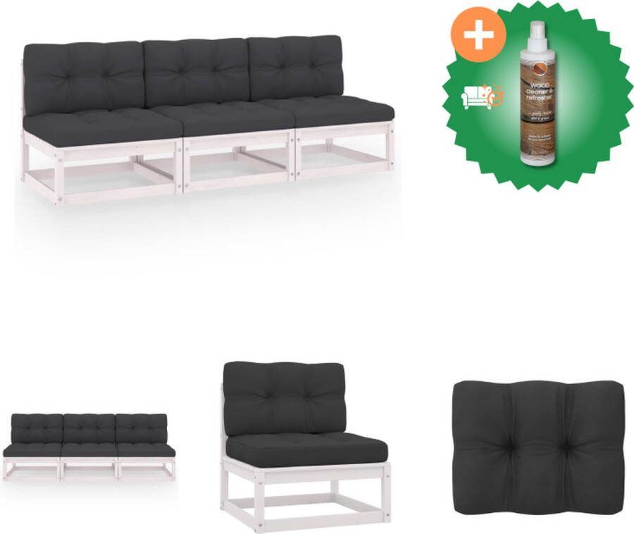 VidaXL Tuinbank 3 zits Grenenhout Wit 70x70x67cm Inclusief Kussens Loungebank Inclusief Houtreiniger en verfrisser