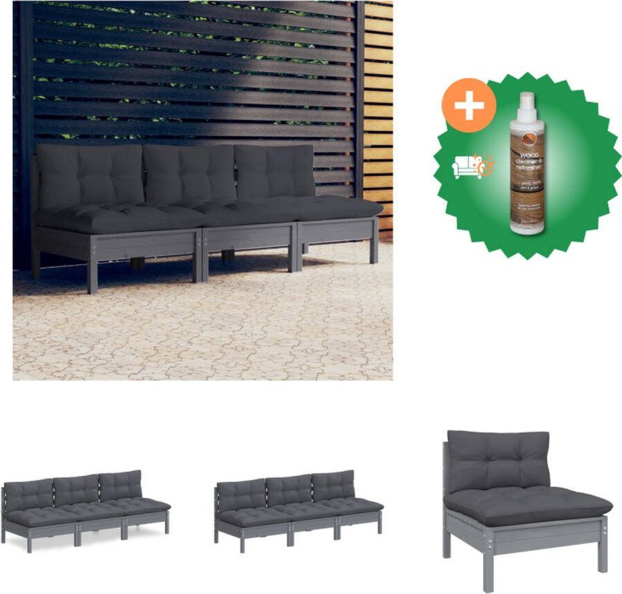 VidaXL 3 zitsbank Tuinmeubelset Massief grenenhout Grijs 63.5x63.5x62.5 cm Loungebank Inclusief Houtreiniger en verfrisser