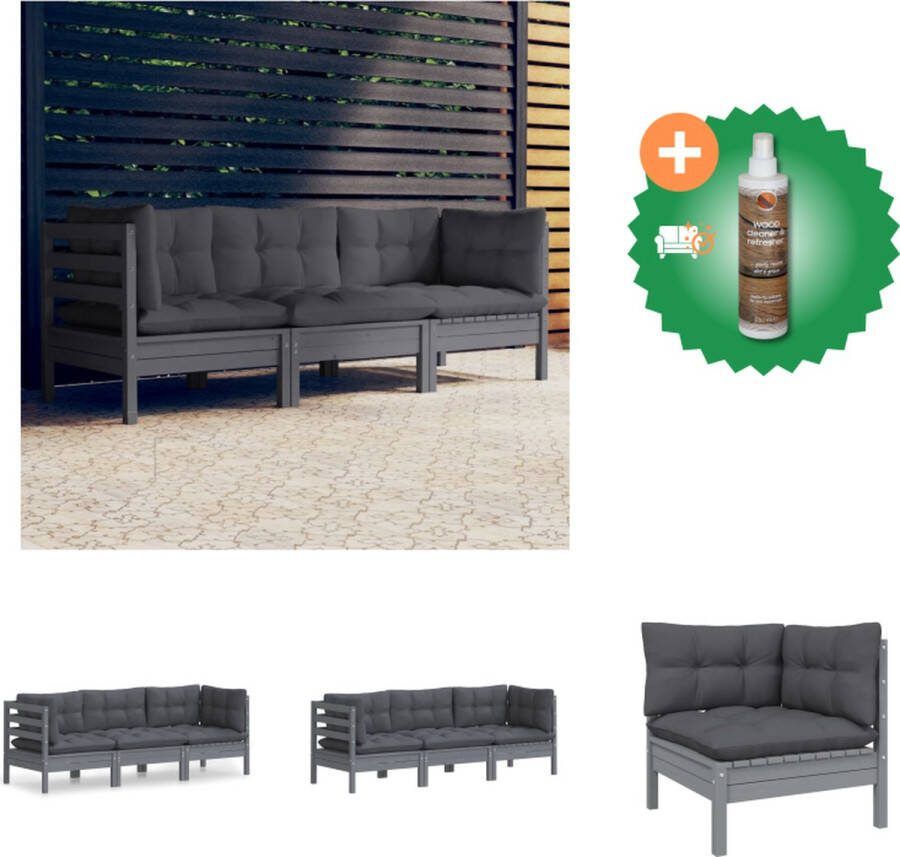 VidaXL Hoekbank Tuinmeubelen 63.5 x 63.5 x 62.5 cm Grijs Antraciet Loungebank Inclusief Houtreiniger en verfrisser