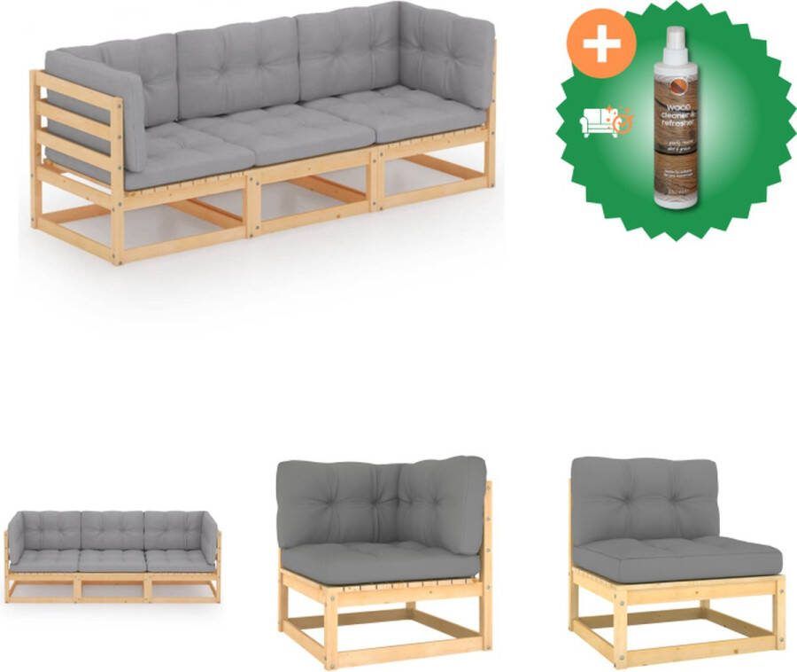 VidaXL Tuinbank 3 zits Massief grenenhout Grijs 70x70x67cm Loungebank Inclusief Houtreiniger en verfrisser