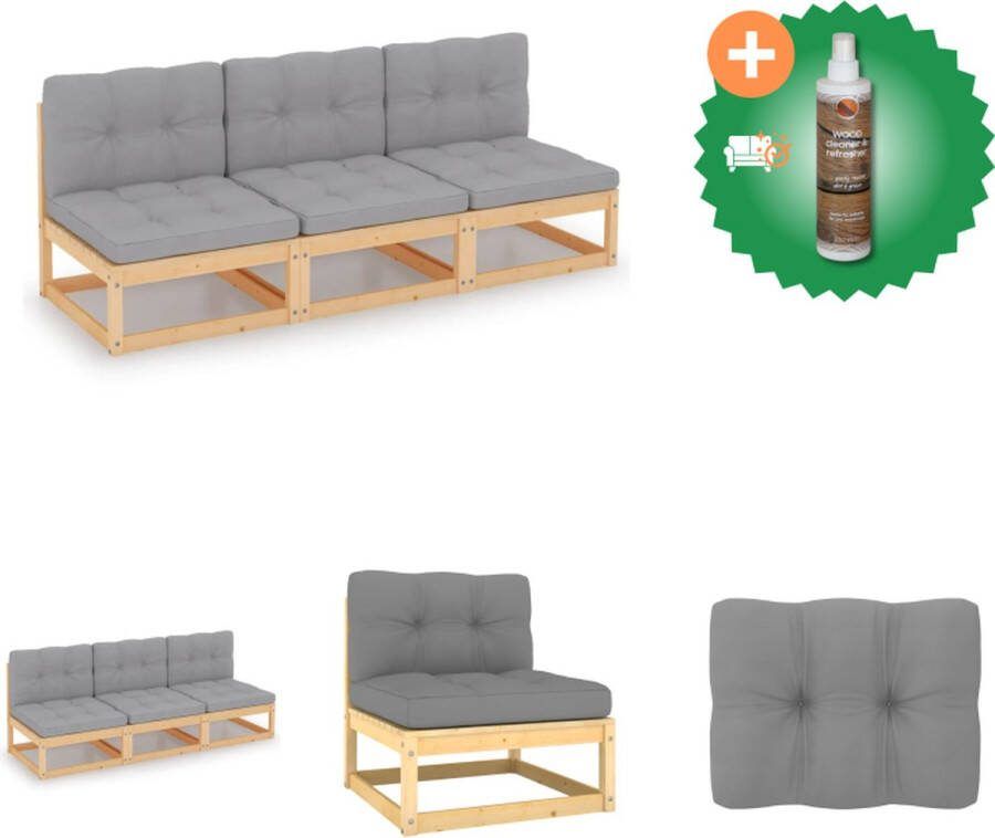 VidaXL Tuinbank 3 zits Massief Grenenhout Grijs 70x70x67 cm Loungebank Inclusief Houtreiniger en verfrisser