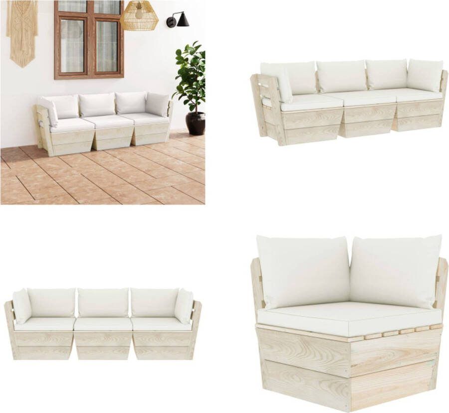 VidaXL Tuinbank 3-zits met kussens pallet vurenhout Pallet Bank Pallet Banken Houten Palletbank Houten Palletbanken