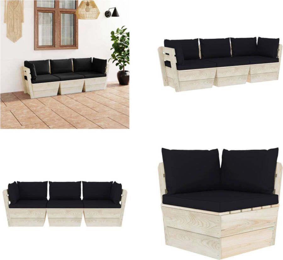 VidaXL Tuinbank 3-zits met kussens pallet vurenhout Pallet Bank Pallet Banken Houten Palletbank Houten Palletbanken