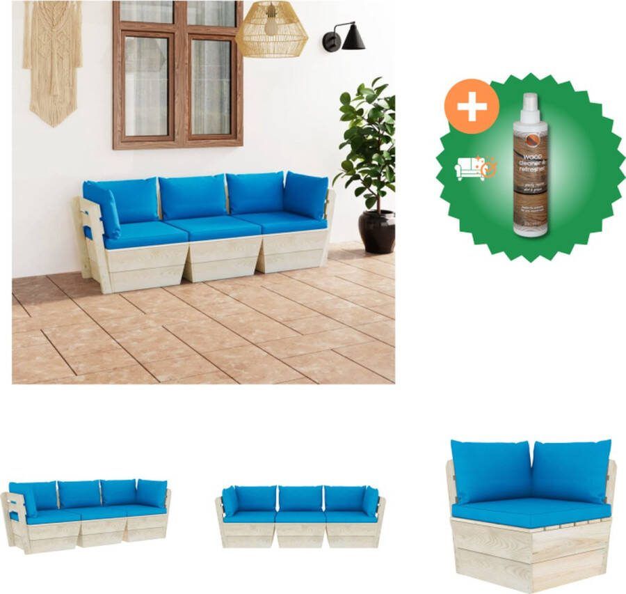VidaXL Palletbank 60x60x65 cm Geïmpregneerd vurenhout Lichtblauwe kussens Tuinset Inclusief Houtreiniger en verfrisser