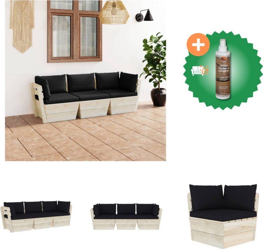VidaXL Tuinbank 3 zits met kussens pallet vurenhout Tuinset Inclusief Houtreiniger en verfrisser
