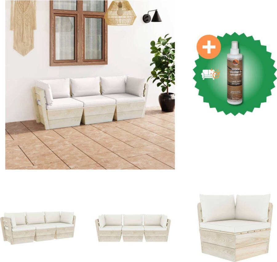 VidaXL Palletbank 60 x 60 x 65 cm crèmewit geïmpregneerd vurenhout en stof Tuinset Inclusief Houtreiniger en verfrisser