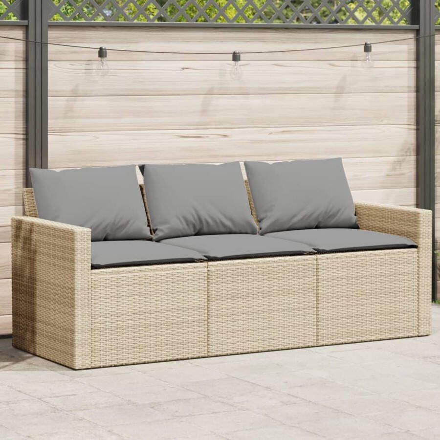 VidaXL Tuinbank 3-zits met kussens poly rattan beige