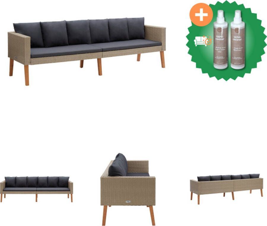VidaXL Loungebank Tuin 218 x 67 x 60 cm PE rattan Beige Inclusief kussens Loungebank Inclusief Onderhoudsset