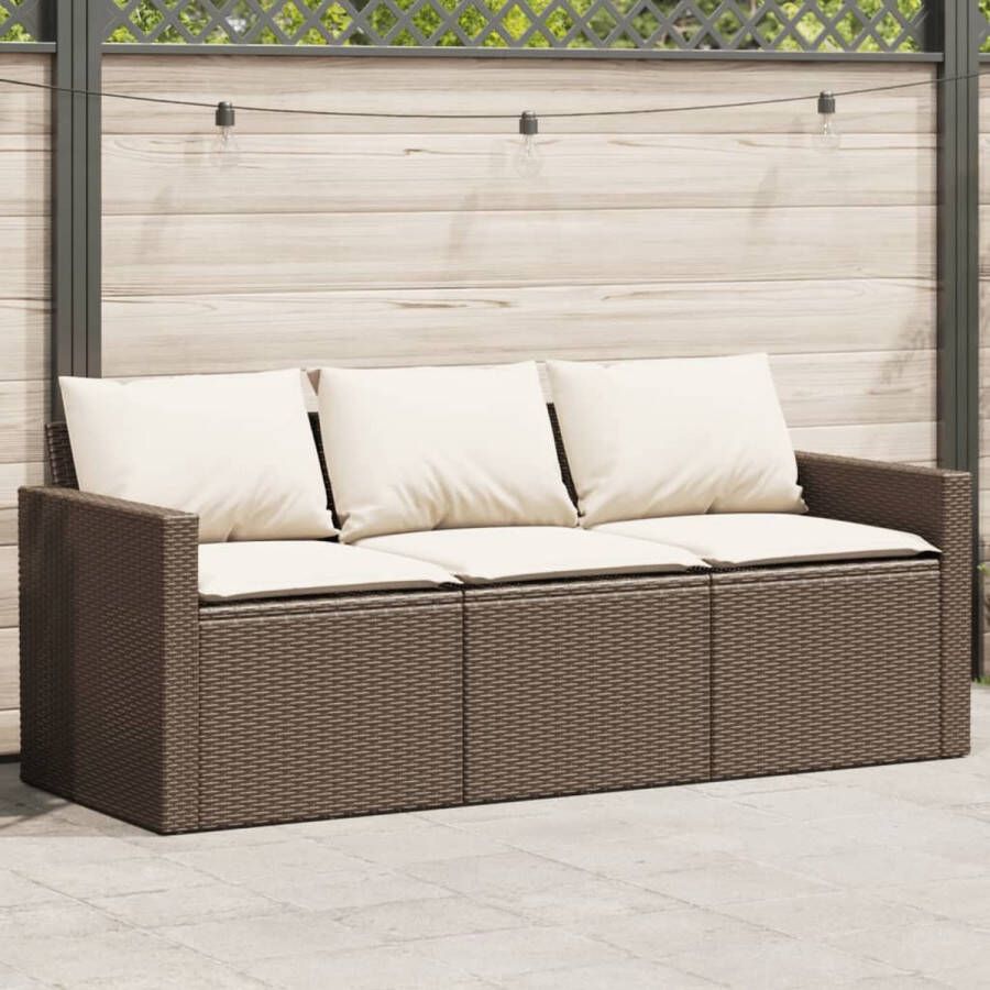 VidaXL Tuinbank 3-zits met kussens poly rattan bruin