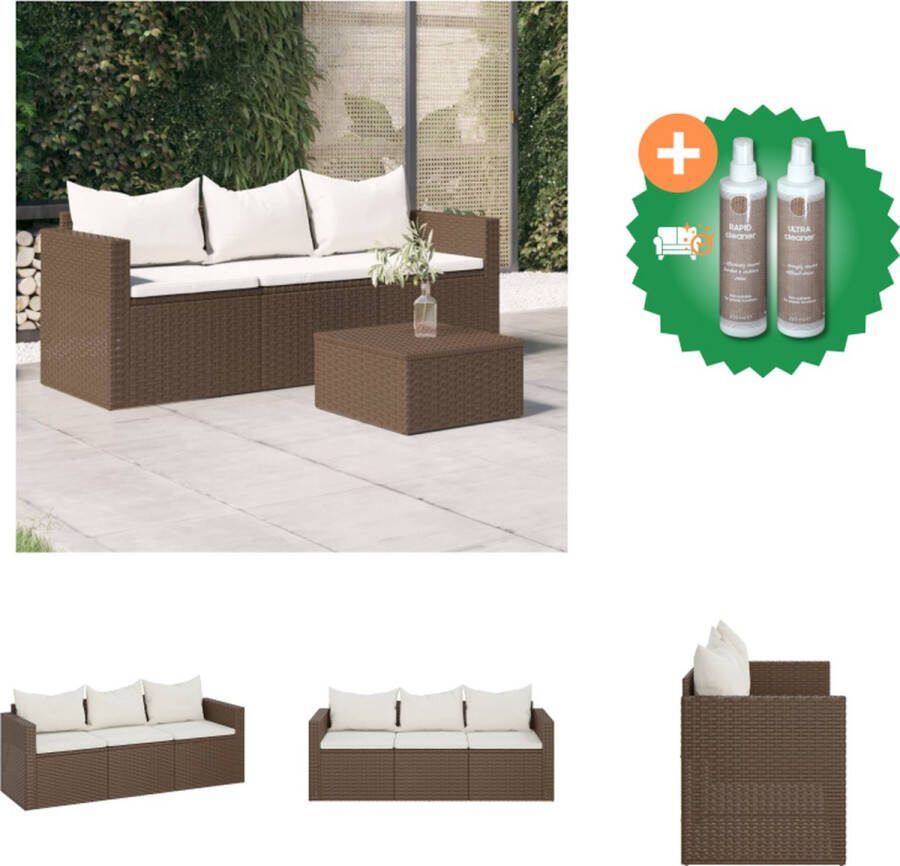 VidaXL Tuinbank 3 zits met kussens poly rattan bruin Loungebank Inclusief Onderhoudsset