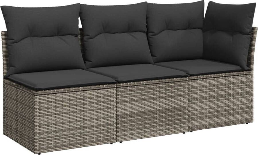 VidaXL Tuinbank 3-zits met kussens poly rattan grijs