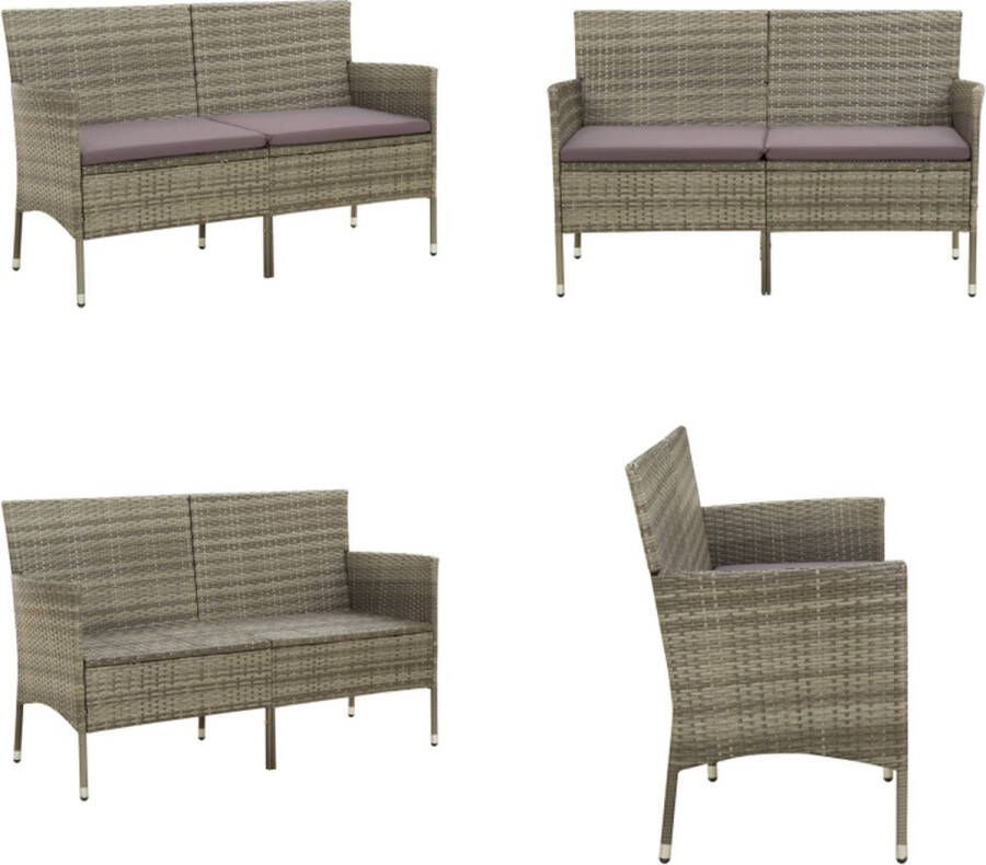 VidaXL Tuinbank 3-zits met kussens poly rattan grijs Driezitstuinbank Driezitstuinbanken Tuinbank Loungebank