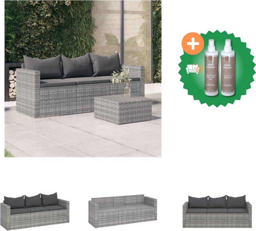 VidaXL Tuinbank 3 zits met kussens poly rattan grijs Loungebank Inclusief Onderhoudsset