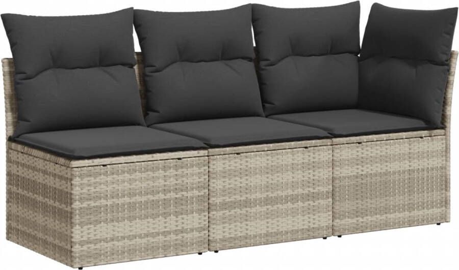 VidaXL Tuinbank 3-zits met kussens poly rattan lichtgrijs