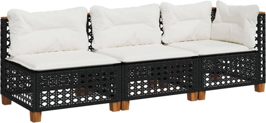 VidaXL Tuinbank 3-zits met kussens poly rattan zwart