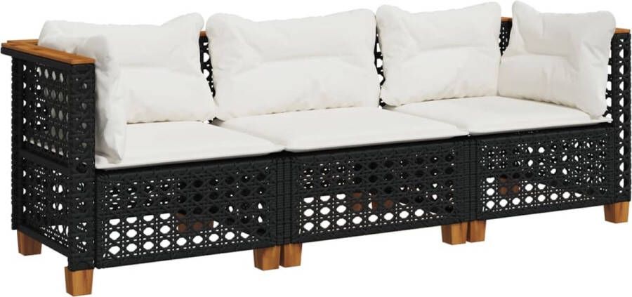 VidaXL Tuinbank 3-zits met kussens poly rattan zwart