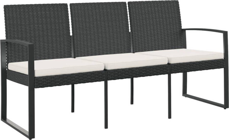 VidaXL -Tuinbank-3-zits-met-kussens-polypropeen-rattan-zwart