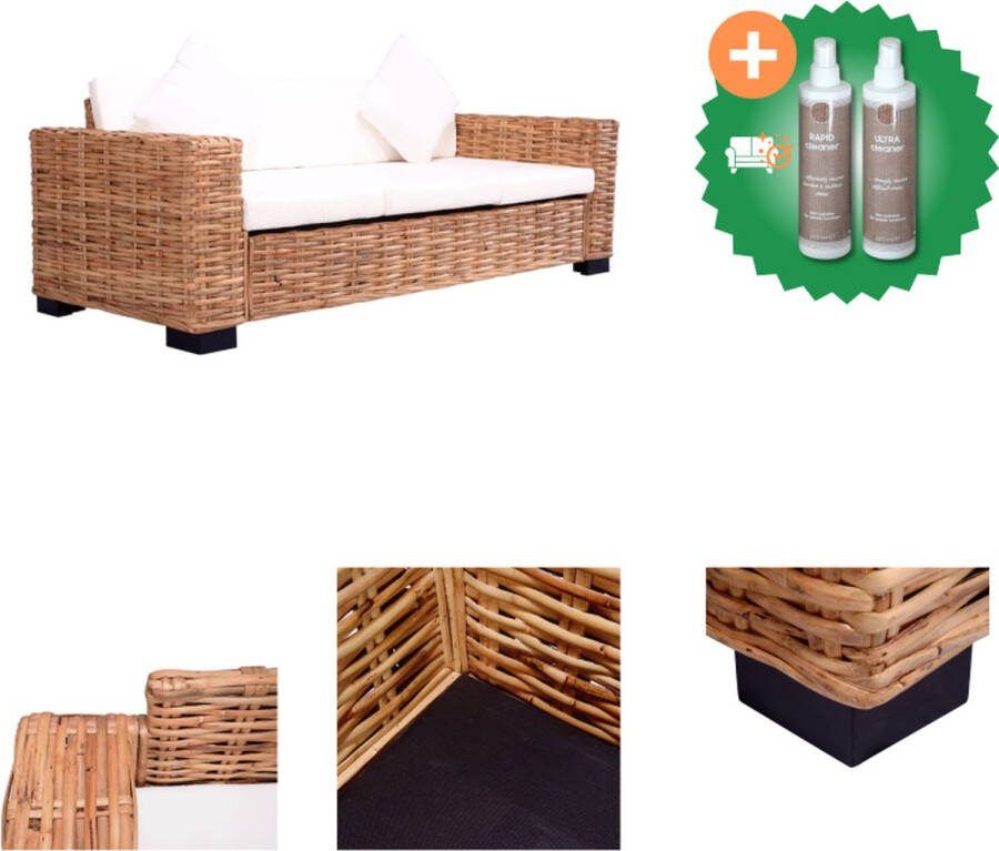 VidaXL Rattan Garden Sofa Set 195x80x67 cm Cream White Cushions Loungebank Inclusief Onderhoudsset