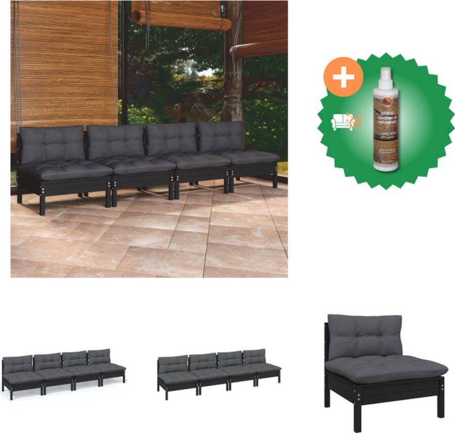 VidaXL Terrasbank Massief grenenhout Zwart 63.5 x 63.5 x 62.5 cm Loungebank Inclusief Houtreiniger en verfrisser