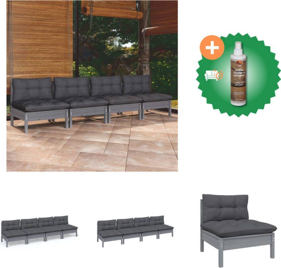 VidaXL 4 zitsbank Grenenhout 63.5 x 63.5 x 62.5 cm Grijs Antraciet Loungebank Inclusief Houtreiniger en verfrisser