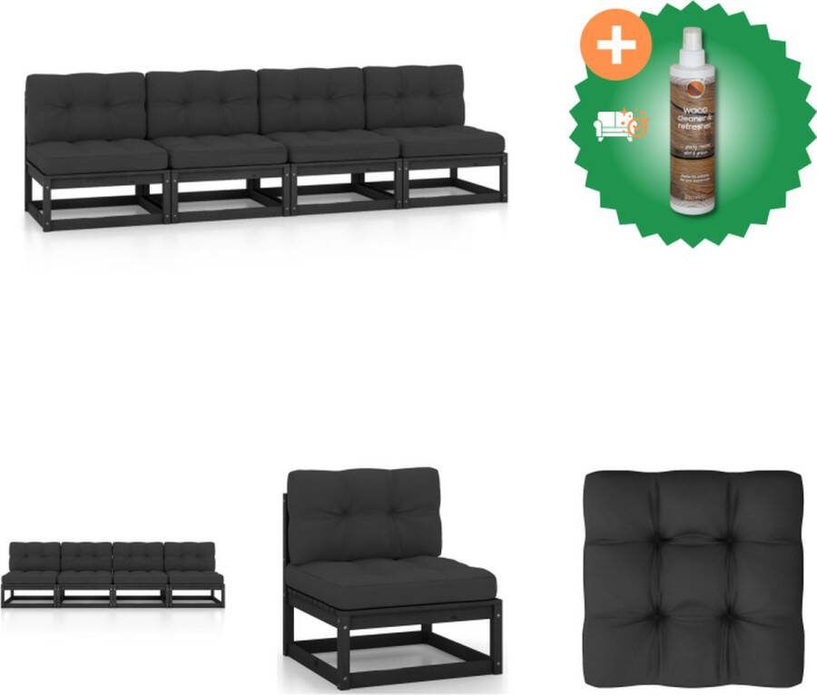 VidaXL 4 zitstuinbank Grenenhout 70x70x67cm Zwart Antraciet Loungebank Inclusief Houtreiniger en verfrisser