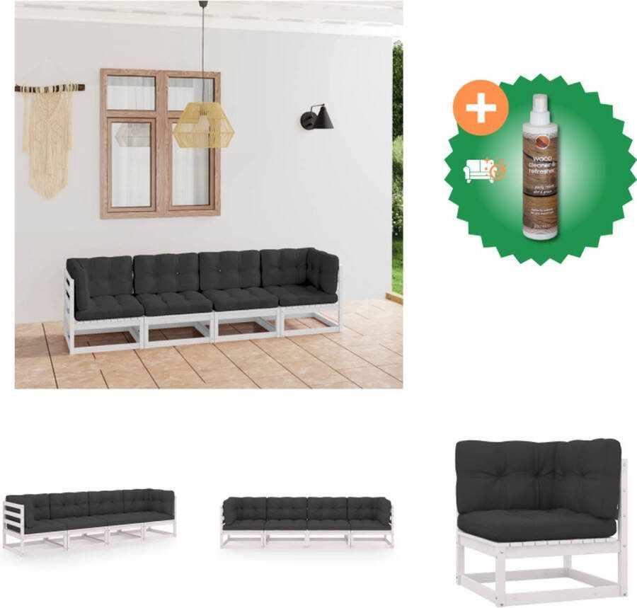 VidaXL Tuinbank Grenenhout Wit 4 zits 70x70x67 cm Inclusief kussens Massief constructie Montage vereist Loungebank Inclusief Houtreiniger en verfrisser